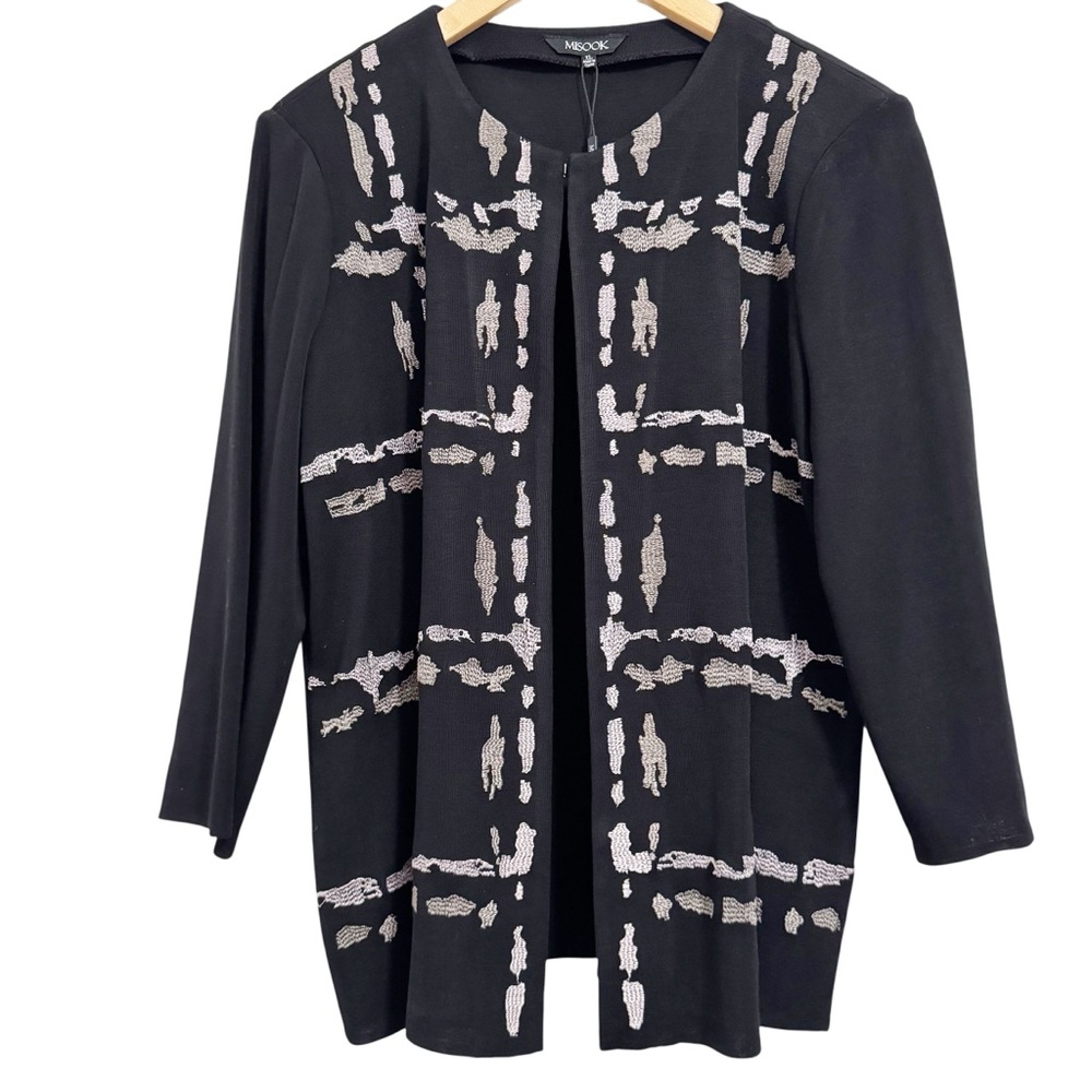 Misook Heritage Fit Embroidered Open Front Cardigan Jacket NWT XL